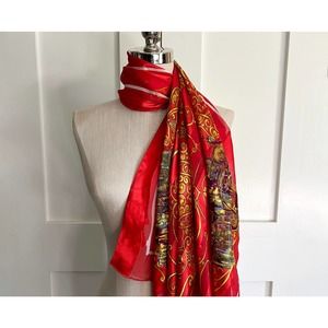 Vintage Large Red and Burgundy Stripe Scarf